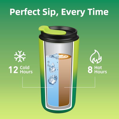 Image of BJPKPK 16oz Insulated Travel Coffee Mug, Stainless Steel Tumbler | Thermal Cup, Keeps Hot /Cold, Leakproof, Double Wall Vacuum, Dishwasher Safe, Wide Mouth, Office & Outdoor, Bamboo Grove