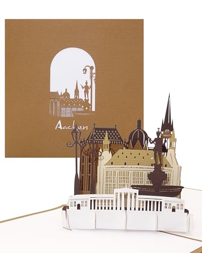 Pop-Up Karte Aachen Panorama mit Aachener Dom 3D Grußkarte als Souvenir Geburtstagskarte Karte mit Umschlag Einladung