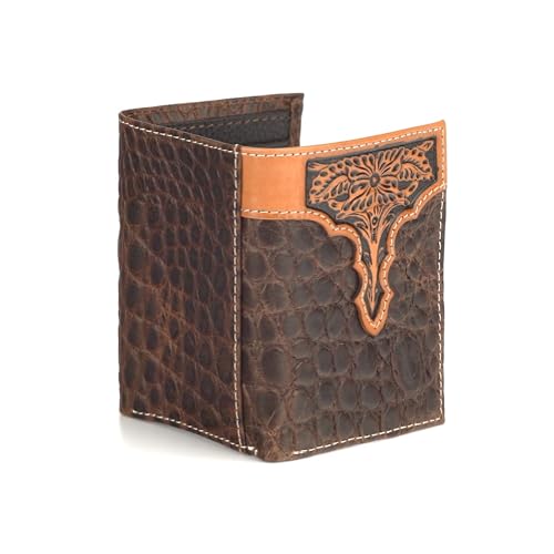 ARIAT Western Wallet Mens Trifold Slim Croc Embossed Brown A35529023