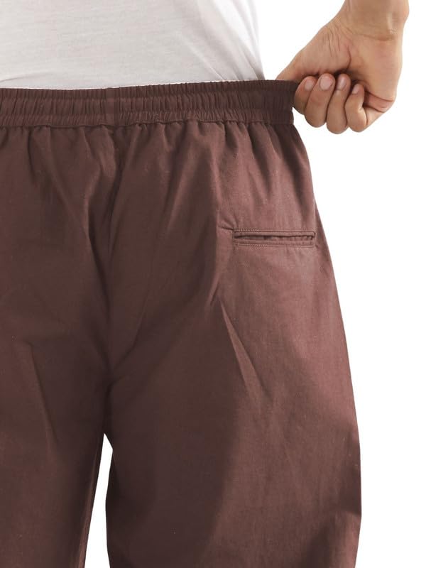 Image of SAADAA Men's 100% Cotton Pants | Mid-Rise Straight Fit Casual Trousers with Elastic Waistband and 3 Pockets | Everyday Wear