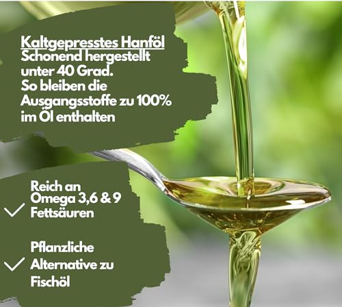 EXVital HANFÖL Kapseln - hochdosiert & kaltgepresst | 365 Kapseln (Jahresvorrat) | 1000mg je Kapsel | Laborgeprüft | pflanzliche Omega 3,6 + 9 - Hanfsamenöl | Made in Germany