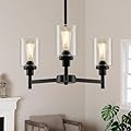 LIGHTDAMY 3 Lights Black Chandeliers for Dining Room Light Fixture Over Table, Entryway Chandelier for Foyer, Hallway Lighting Fixtures with Glass Shade for Dining Room Kitchen Island Foyer Hallway