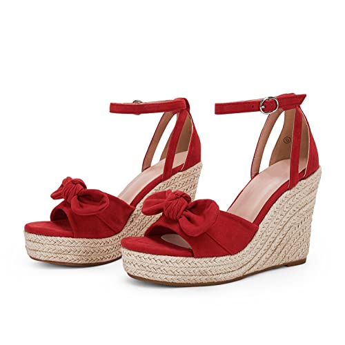 Rilista Womens Wedge Platform Sandals Cute Bowknot Open Toe Espadrille High Heels Buckle Ankle Strap Summer Shoes4