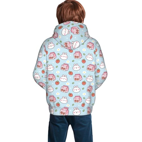 Cute Rabbit with Strawberry Milk Kid Hoodies Boys Sweatshirts Girls Pullover with Pocket4