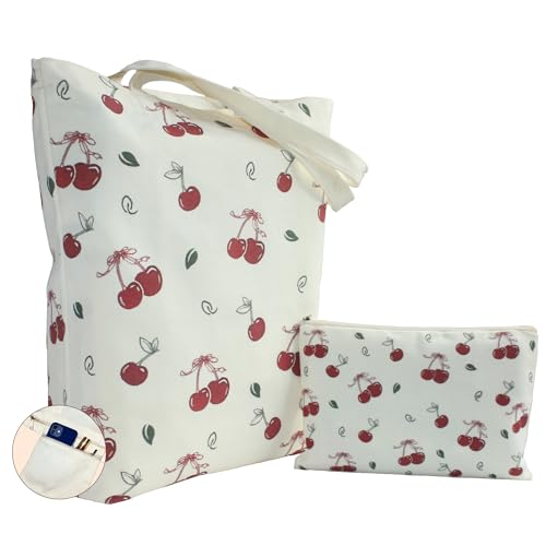 Solaine Li 2 Pack Aesthetic Cherry Canvas Tote Bag with...