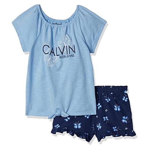 Calvin Klein Baby Girls' 2 Pieces Shorts Set, Light Blue/Navy Print, 24M
