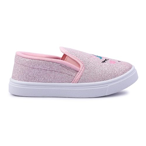 Image of Myau Girls' Glitter Embroidery Design Slip-On Shoes, Casual Sneakers for 3-8 Years