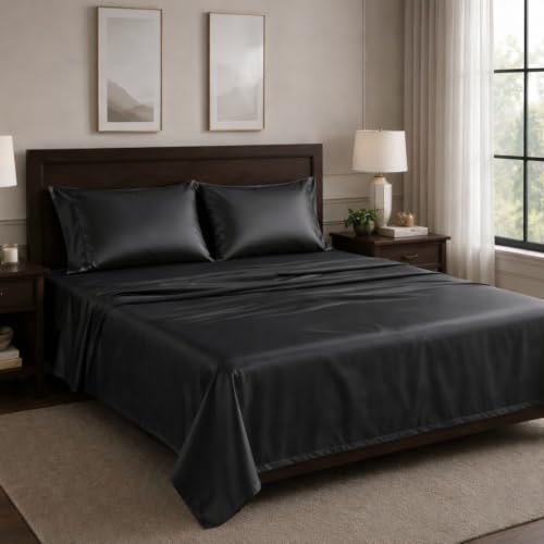 Image of Flat Bedsheet Double Bed (90x100 Inch) with 2-Pillow Covers Egyptian Cotton Fits 400 TC Super Soft & Breathable Wrinklefree Dark Grey Bed Sheet for Luxurious Bedrooms and Hotels
