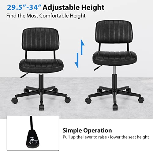 Costway Leisure Home Office Chair, Armless Pu Leather Swivel Task Chair, Height Adjustable Rolling Computer Desk Chair For Kids Teens Adults (Black) #TOP5