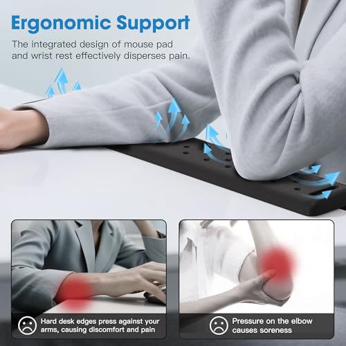 Image of MEKASS L-Shaped Desk Long Elbow Pad for Desk, Memory Foam Elbow Support Padding with Non-Slip, Ergonomic Desk Edge Cushion, Wrist Comfort Support for Office Home 1 Pcs (Dimple Black)