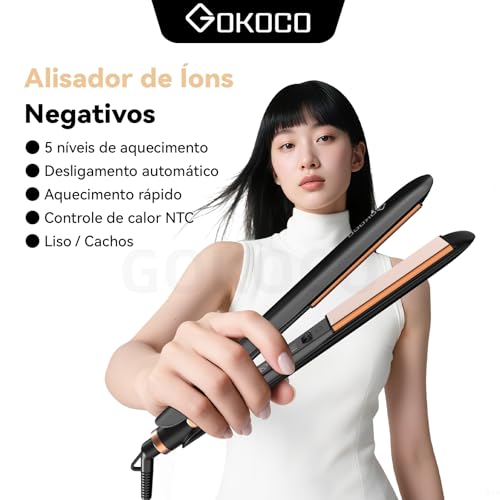 Chapinha Bivolt, GOKOCO Prancha de Cabelo Profissional Premium, Chapa Alisadora Íons GD036, Preto Chapinha Bivolt, GOKOCO Prancha de Cabelo Profissional Premium, Chapa Alisadora Íons GD036, Preto - Imagem 2