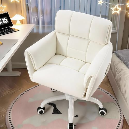 Klyvvo ergonomischer Bürostuhl, Schreibtischstuhl mit neigbarer Rückenlehne & Armlehnen, Schminktisch Stuhl mit Samtbezug, höhenverstellbar & 360° Drehfunktion, 150 kg, Homeoffice, Schlafzimmer, Beige