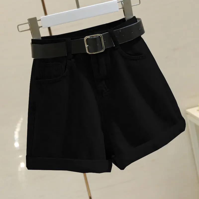 Pantalones cortos de mezclilla casuales de cintura alta para mujer, estilo coreano, gris oscuro, L