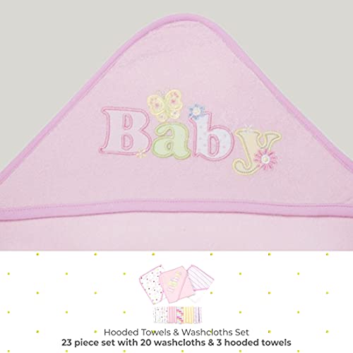 Image of Spasilk Bath Hooded Towels & Washcloths Set for Babies, 23-Piece Gift Set, Pink