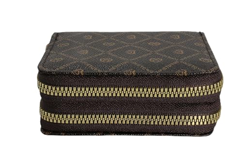 Ladies' credit card small wallet, double zipper large capacity card storage box, with 9 card slots and 4 change slots, 4.33 x 3.54 x 1.57 inches, coffee color