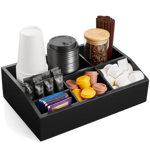 GCWSTJK Black Coffee Station Organizer for Countertop, Coffee Bar Accessories and Organizer, Coffee Pod Holder Storage Basket for K Cup Sugar Tea