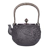 1600ml Große Gusseiserne Teekannen mit Anti Rust Interio, Japanisch Tetsubin Tee-Kessel Teekannen for 5-8 Personen, Handgefertigten Holz-Geschenkbox