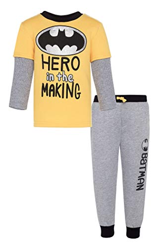 Warner Bros Batman Baby Boys Long Sleeve Fleece T-Shirt & Jogger Pants Set 6-9 Months Yellow/Grey