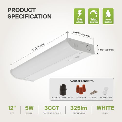 Image of ASD 20 Pack LED Under Cabinet Lighting, 12 inch 5W 325 LM, Dimmable Hardwired Under Cabinet Lights for Kitchen, 3000K /4000K /5000K, Under Counter Light Fixtures, ETL, White, Bullnose Design