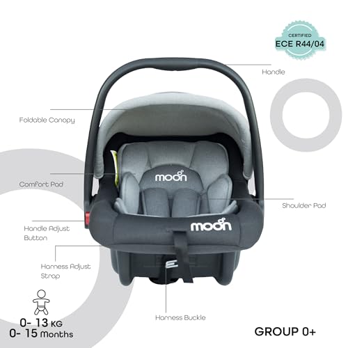 The Moon Brand Bibo Infant/Baby/Kids Travel Car Seat With Full Body Support Cushion Rear Facing Seat Carry Cot AdjUStable Canopy Suitable For 0 Months+0 13 Kg - Grey