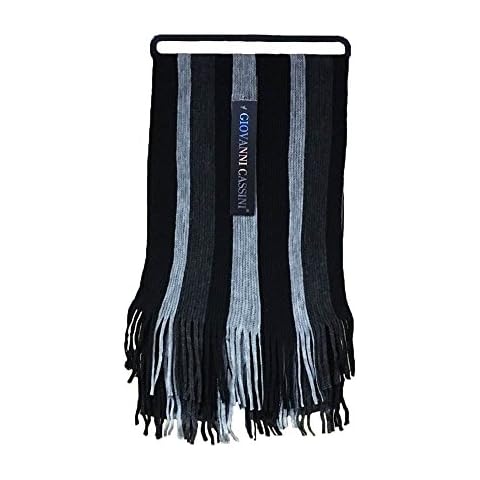 Giovanni Cassini Mens Warm Knitted Luxury Striped Winter Scarf 8 Colours (Black Grey Mix) Cover