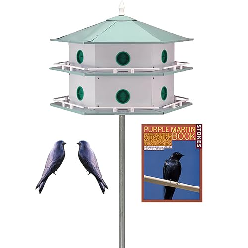 Heath 12-Room Deluxe Purple Martin House Package – Aluminum Birdhouse with Pole, Decoys, and Guidebook