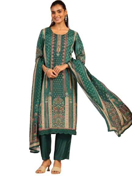 Womens Printed Muslin Straight Kurta With Trousers and Dupatta | daily wear suit-image-44