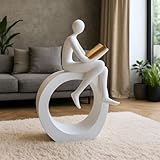 Aura 3D Person Reading a Book on Circular Base Abstract Statue for Home Decor showpiece Figurine Sculpture for Home Decoration Items for Living Room Office Desktop Bookshelf White Art Gift