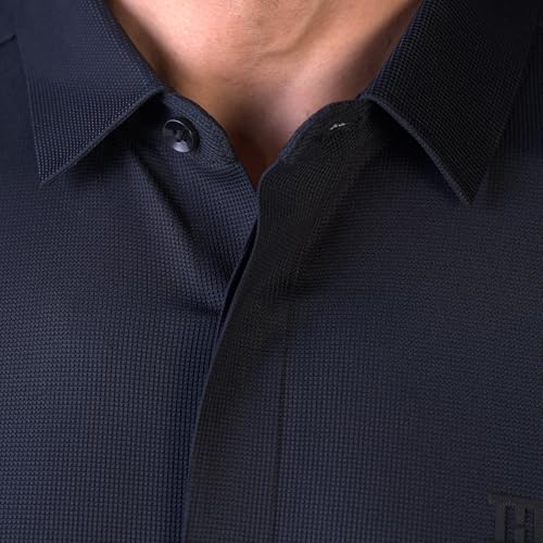 Image of HEKTOR Men's Hidden Button Shirt-Long Sleeve Bubble Check Shirt|Premium Nylon Blend, Regular Fit,Textured Smart