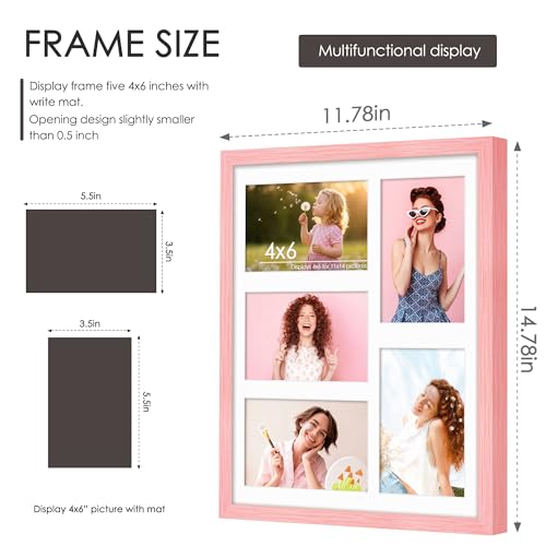 Image of DUENPY 11x14 Collage Picture Frame 4x6 Collage Picture Frame Displays Five 4x6 inch Photos or 11x14 (Without Mat) Wall Decor Wall Hanging or Tabletop Pink