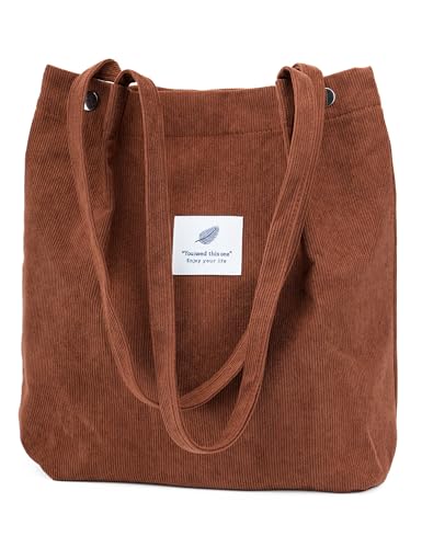Image of TOPASION Cute Corduroy Tote Bag Canvas Shoulder Handbags for Women Travel Shopping
