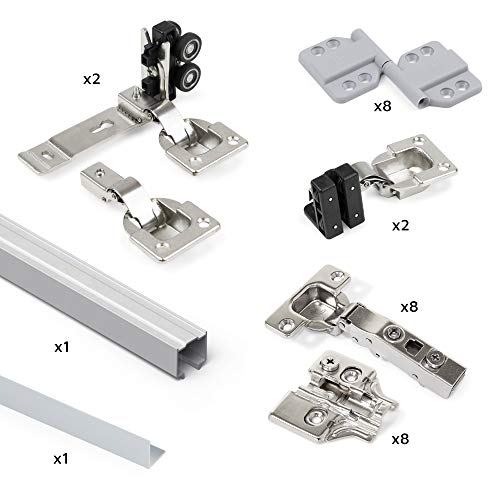 Miniatura 3 de Emuca - Sistema Para 2 Puertas Correderas De Madera Colgadas Y Plegables, Con Guiador Inferior, Tableros No Incluidos, Cierre Suave, Aluminio Anodizado