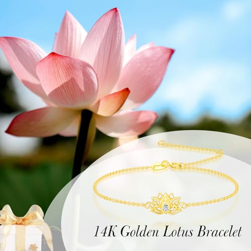 14k Solid Gold Lotus/Sunflower/Clover Bracelet 14k Yellow Gold Flower Jewelry Birthday Christmas Gifts3