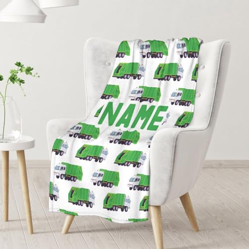 Mercuryelf Custom Garbage Truck Blanket Gift - 50x60 Inches Modern Throw Blankets for Kids - White Soft, Fuzzy & Warm Throws for Living Room, Sofa
