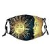 Produktbild WINCAN Gesichtsbedeckung,Boho Chic Art Golden Sun Moon und Sterne über Blue Black Sky Antique Style,Sturmhaube Unisex Wiederverwendbare winddichte Anti-Staub-Mund Bandanas Halsmanschette mit 2 Filtern