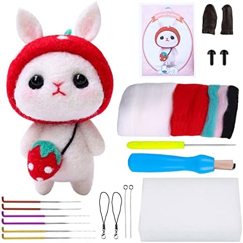 BAGERLA 1 Set Animal Needle Felting Kit, Wool Needle Felting Beginner Kits with Instructions and Needle Felting Basic Tools, Needles, Finger Cots, Felting Foam Mat, awl, Key Chains and Packing Box