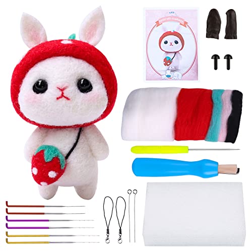 Bagerla 1 Set Animal Needle Felting Kit, Wool Needle Felting Beginner Kits With Instructions And Needle Felting Basic Tools, Needles, Finger Cots, Felting Foam Mat, Awl, Key Chains And Packing Box #TOP3