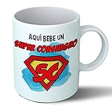 Planetacase Taza Consuegro - Aquí Bebe Un Super Consuegro - Regalo Original Consuegros Superconsuegro Familia Taza Desayuno Café Ceramica 330 mL