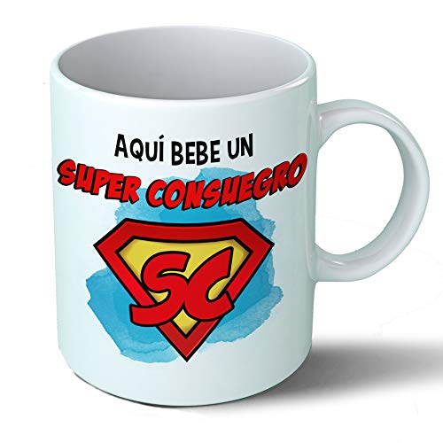 Planetacase - Taza Super Consuegro Personalizada - Regalo Original para Consuegros - Taza Desayuno Café 330 mL - Apta Microondas y Lavavajillas - Cerámica, Taza Consuegro