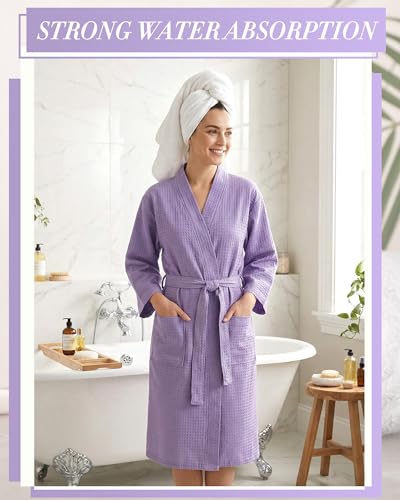 Image of Panitay Women's Waffle Knit Robes Thin Spa Bath Robe Bulk Hotel Lightweight Commercial Soft for House Shower Party