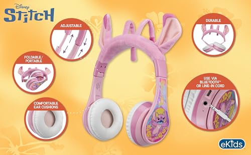 Image of Disney Stitch Angel Bluetooth Headphones for Kids, Wireless Headphones