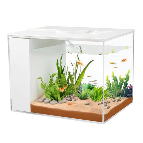 charmshine Fish Tank Betta 1 Gallon White Desktop Small Aquarium Kit with LED Light and Mini Water Pump & Black Filter Sponge – Compact Aquarium for Betta Fish, Small Fish, Shrimp, or Plants