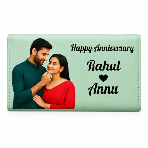 Image of Customized Photo Women Wallet RFID Safe - Photo and Text Engraved on Mini Non Leather Ladies Hand Purse, Birthday or Anniversary or Valentine's Day Personalized Gift for Girls or Woman (Green)