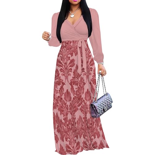 Image of PinkPatty Women's Long Sleeve Maxi Dress Plus Size Trendy Wedding Guest Dress with Pockets&Belt
