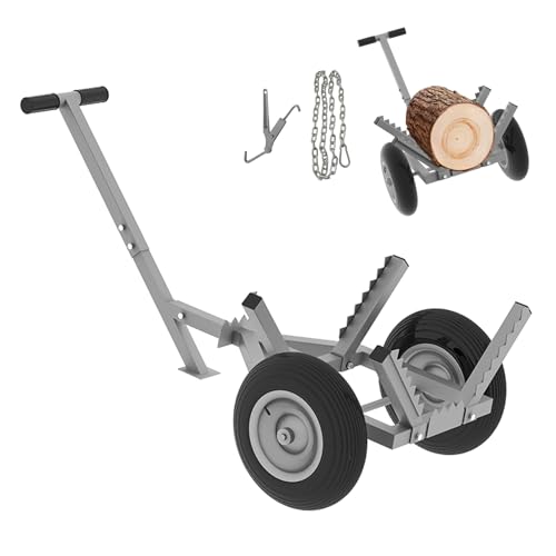 GalfTop Heavy Duty Log Dolly - 440 lbs Log Cart with Free Chains & Hooks for Firewood 20 Inch Wide Industrial Dolly Silver Gray Wood Hauler for Garden Yard Forestry and Material Transport