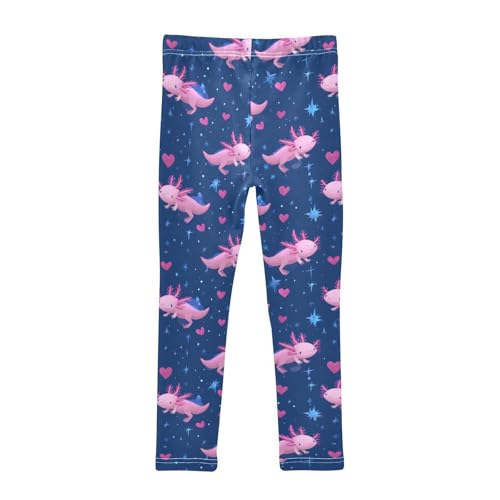 Pastel Leaves Red Flowers Pink Axolotls Girls Leggings Kids Yoga Pants Dance Active Tights 4T2