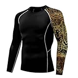 Herren Rash Guard Shirts Langarm UPF 50+ Kompressionsshirt Wassersport Splicing UV-Schutz Schwimmen Kleidung für Männer
