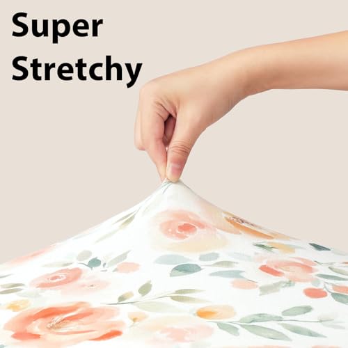 Baby Crib Sheets Girl, 3 Pack Toddler Bed Sheets for 52”x28” Standard Toddler Mattresses, Soft Microfiber Fitted Crib Sheets Neutral Orange Watercolor Flower