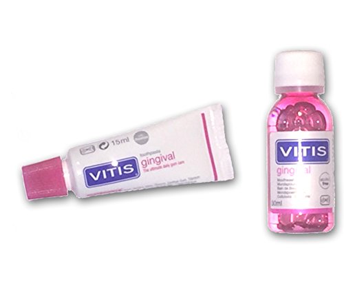 Vitis Gingival Mini-Reise-Set – Zahnfleischzahnpasta 15 ml + Zahnfleisch-Mundspülung 30 ml – glutenfrei