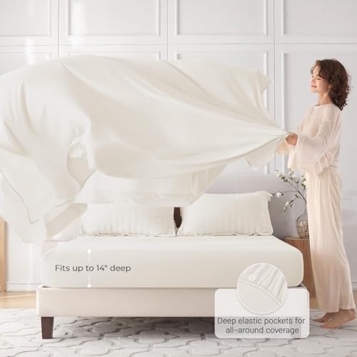 Image of MUXHOMO 7 Pieces King Comforter Set, Seersucker Bed in a Bag King Size, All Season Luxury Bedding Set with Comforter, Flat Sheet, Fitted Sheet, Pillowcases & Shams, Ivory